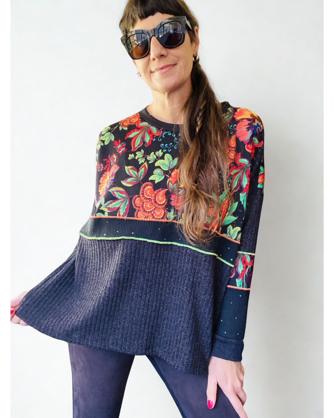 Polerón Multicromo🖤Flower-brightblack-black