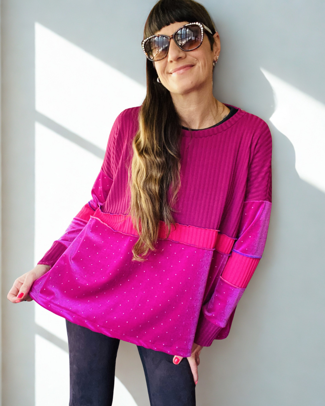 Poleron Multicromo Velvet brillos Fuccia