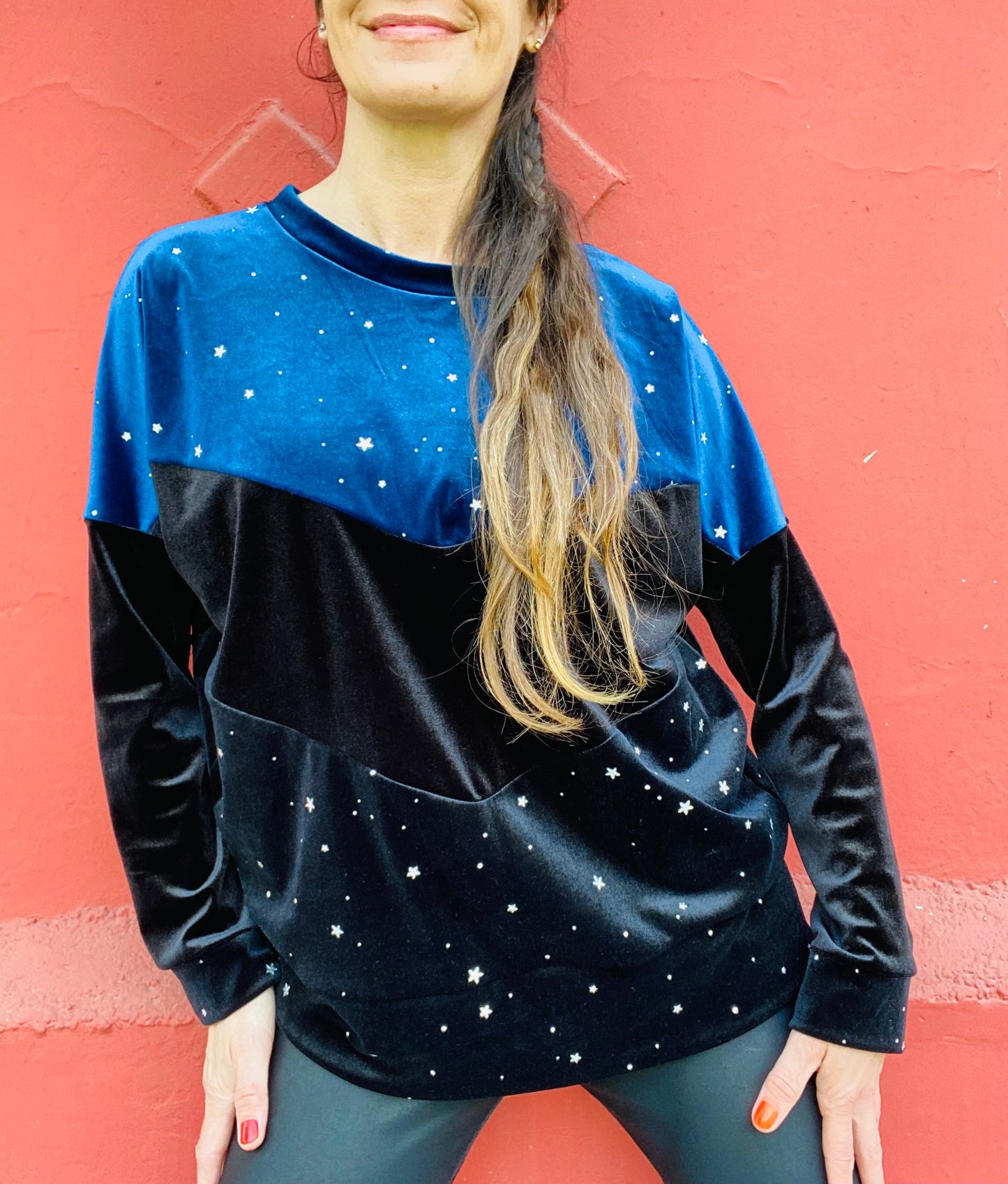 Poleron Velvet Black Blue Stars2