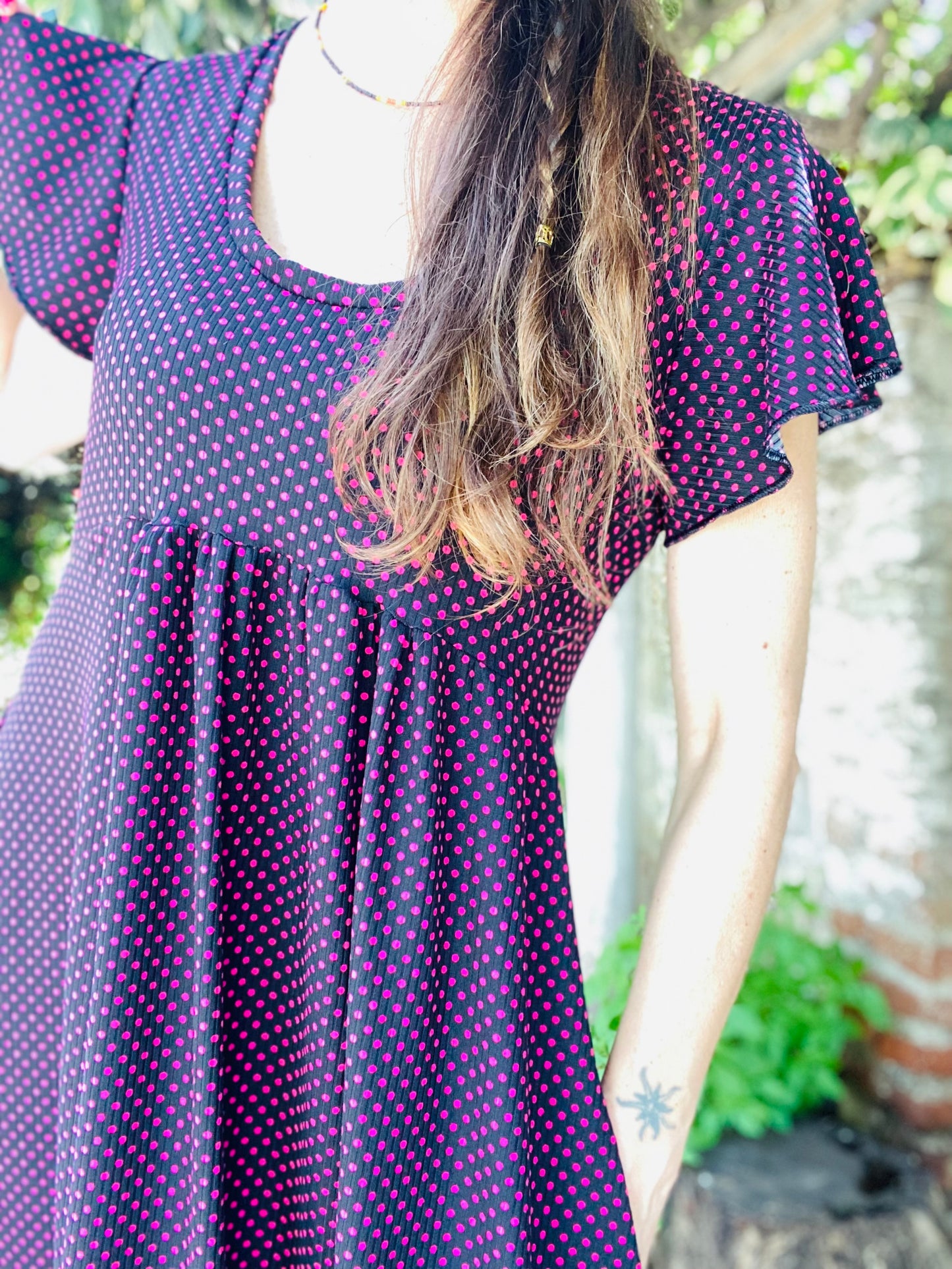 Véstido Mila Lunares Fuccia