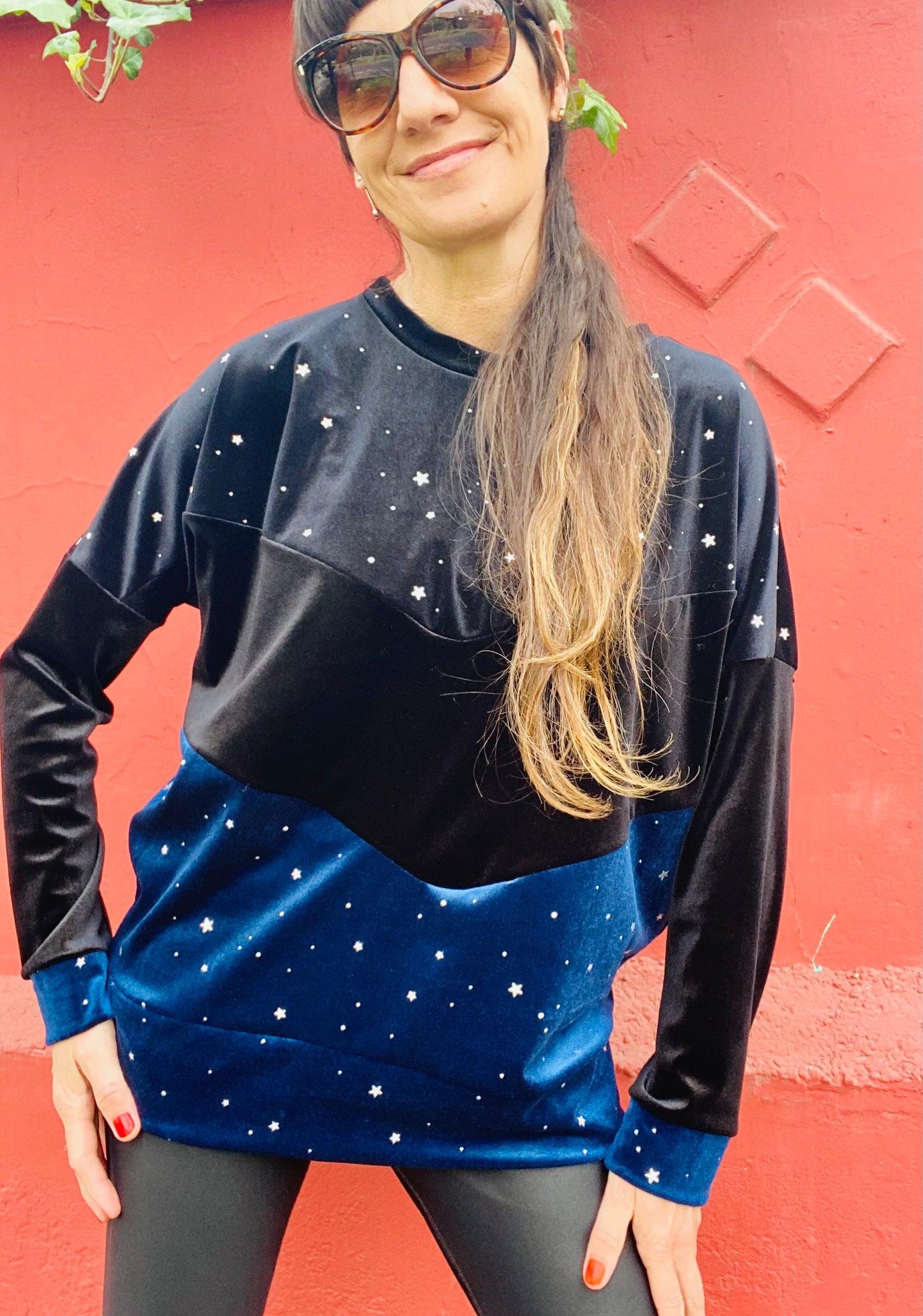 Poleron Velvet Black Blue Stars