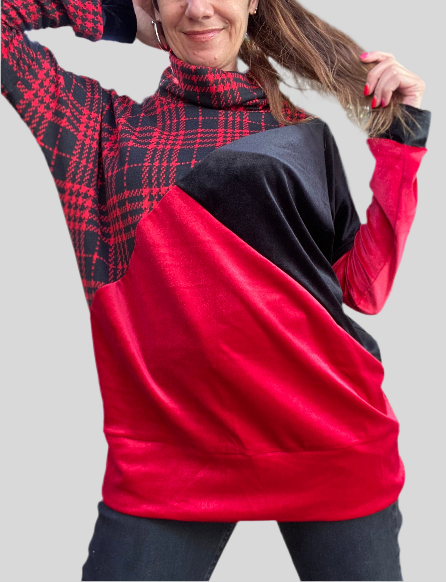 Poleron cuadrille red and black