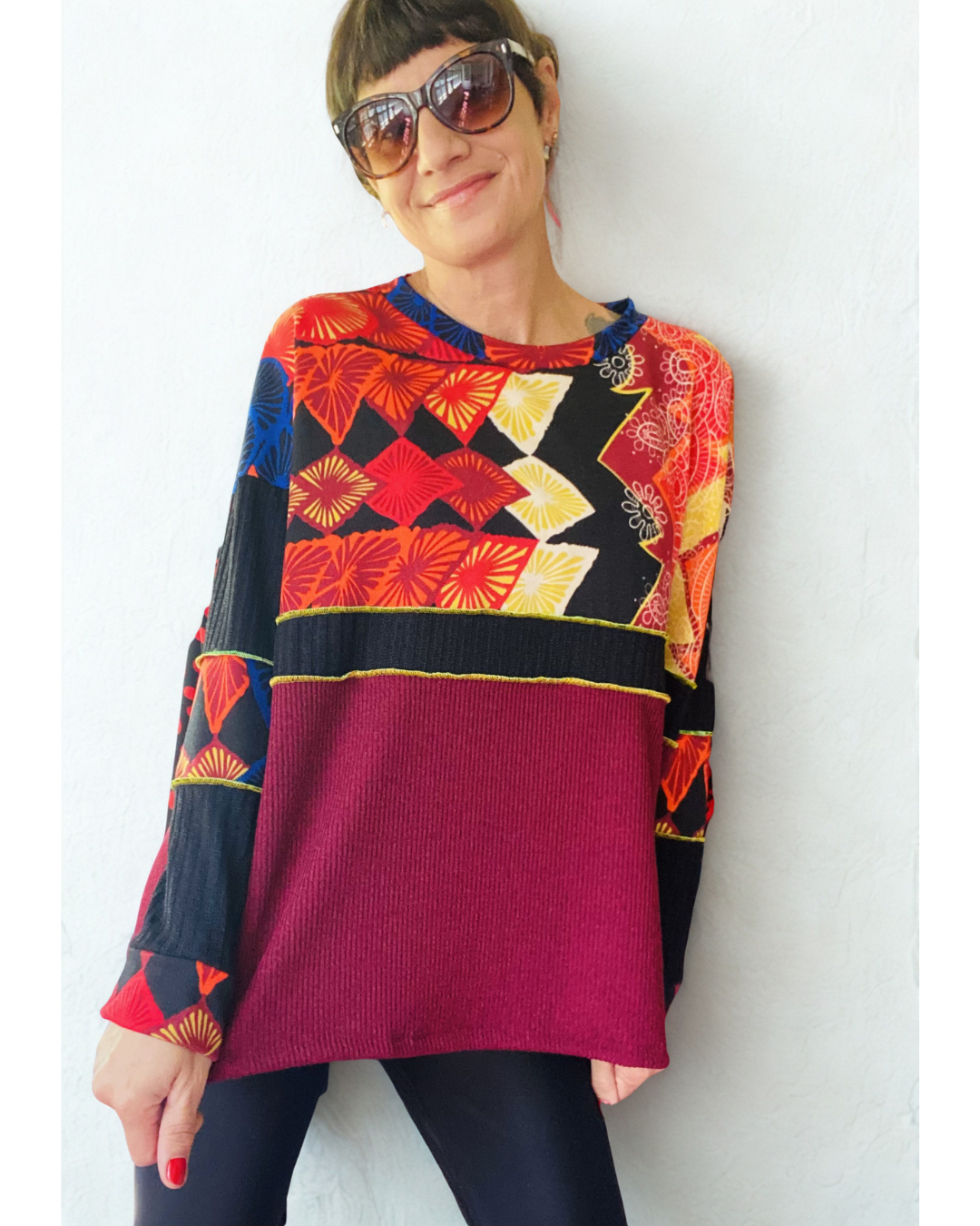 Polerón Multicromo🧡Geometrik-black-burdeo