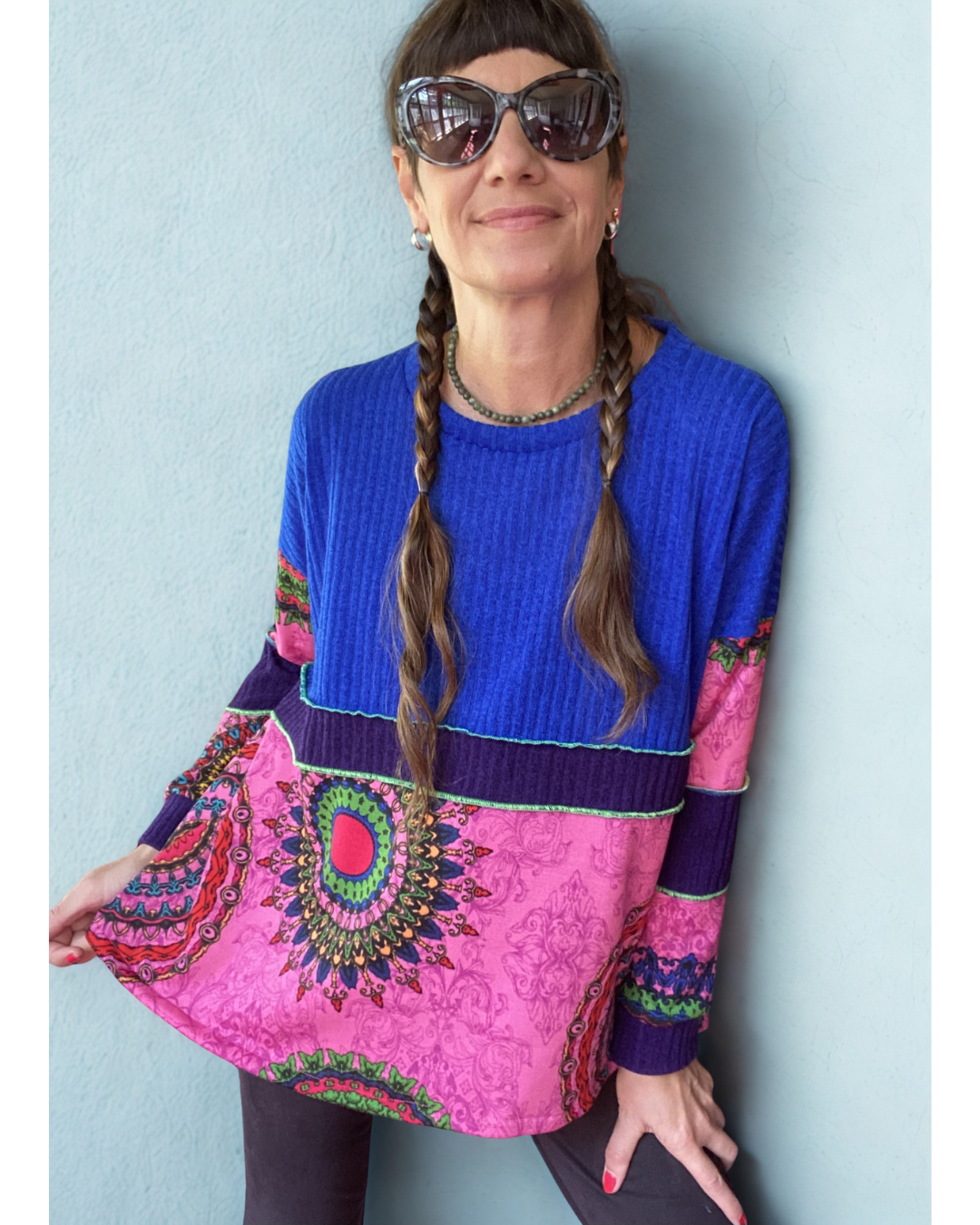 Polerón Multicromo💙Blue-black-Mandala Pink