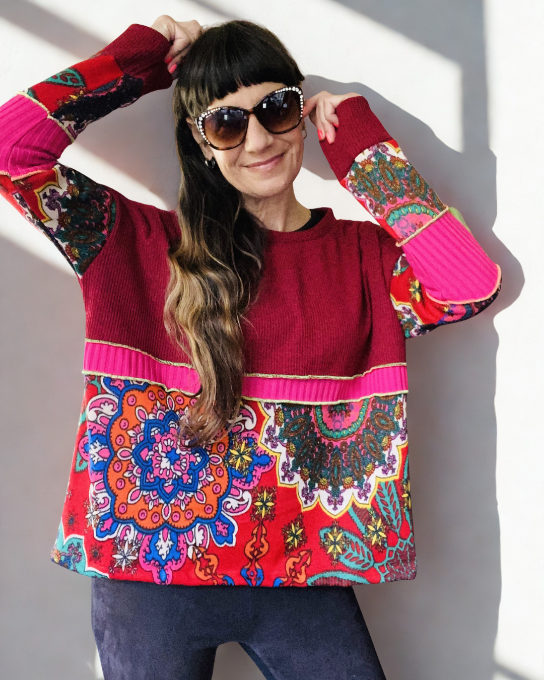 Poleron Multicromo Burdeo  Red  Mandala ❤️