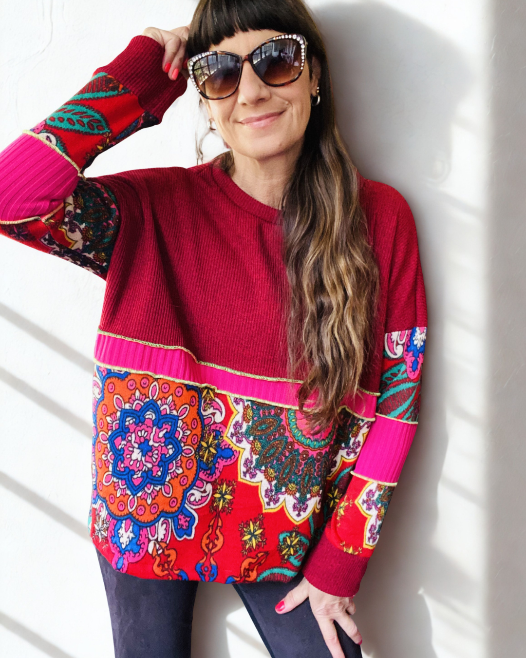 Poleron Multicromo Burdeo  Red  Mandala ❤️