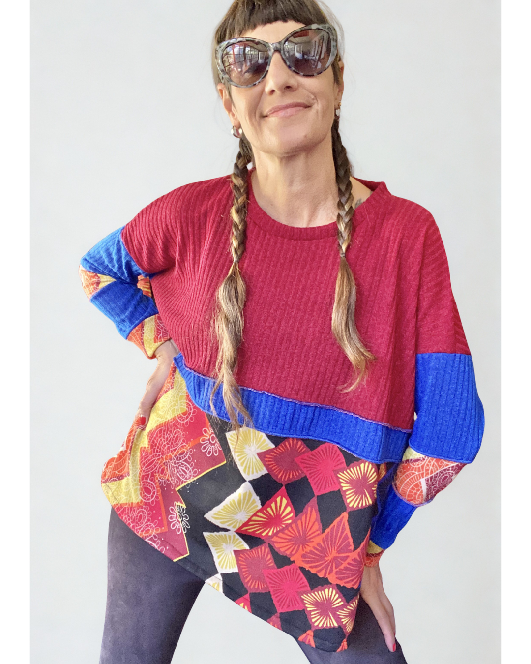 Polerón Multicromo❤️Burdeo-Blue-geometrik