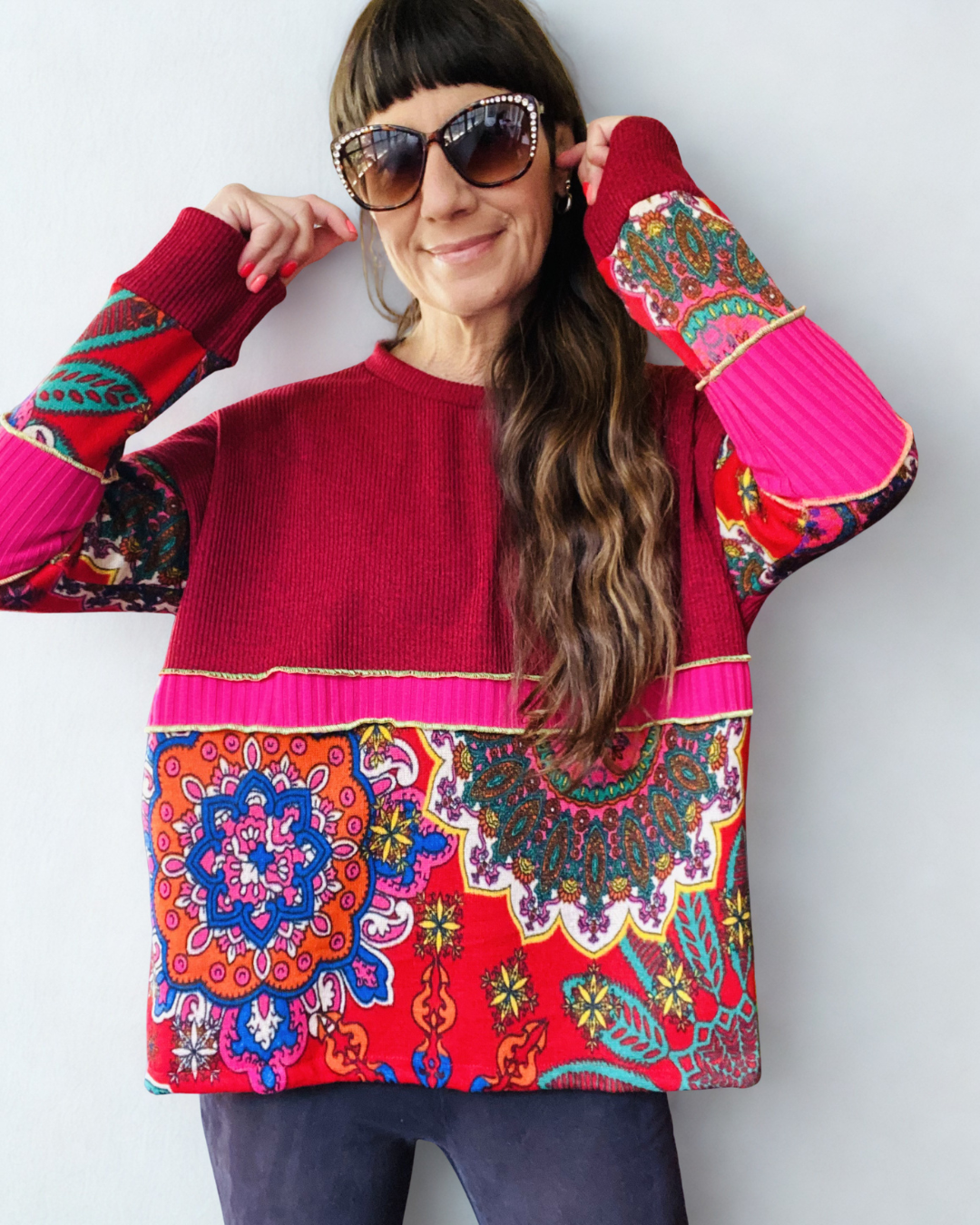 Poleron Multicromo Burdeo  Red  Mandala ❤️