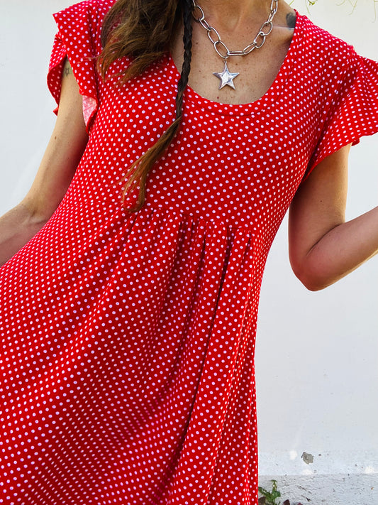 Vestido Mila Long Red Lunares Blancos