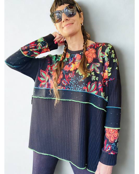 Polerón Multicromo🖤Flower-brightblack-black