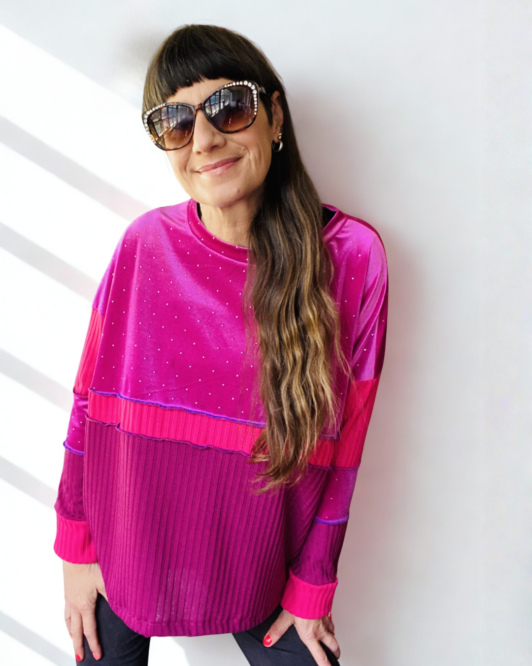 Poleron Multicromo Velvet brillos Fuccia 🩷