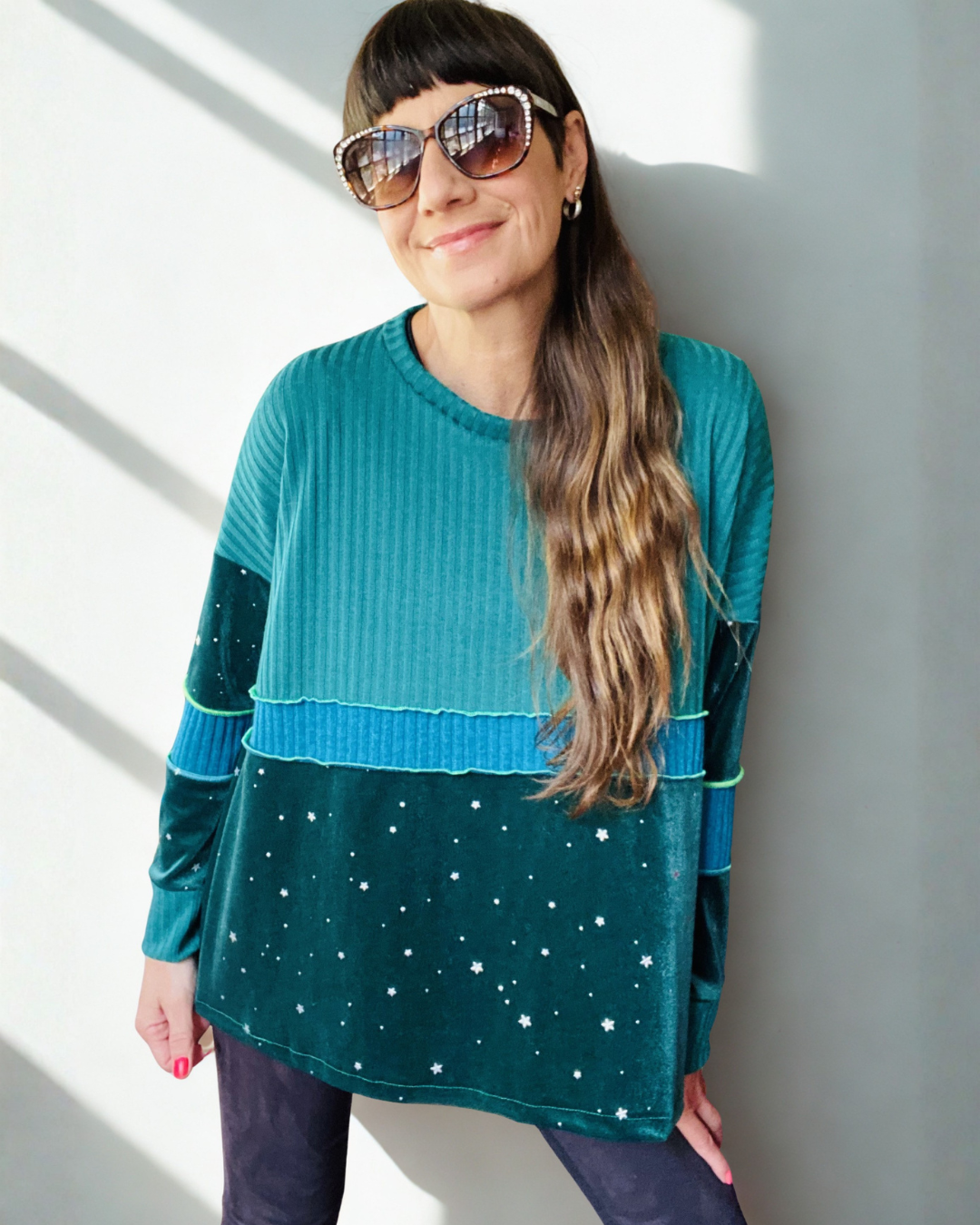 Poleron Multicromo Green Stars Velvet 💚