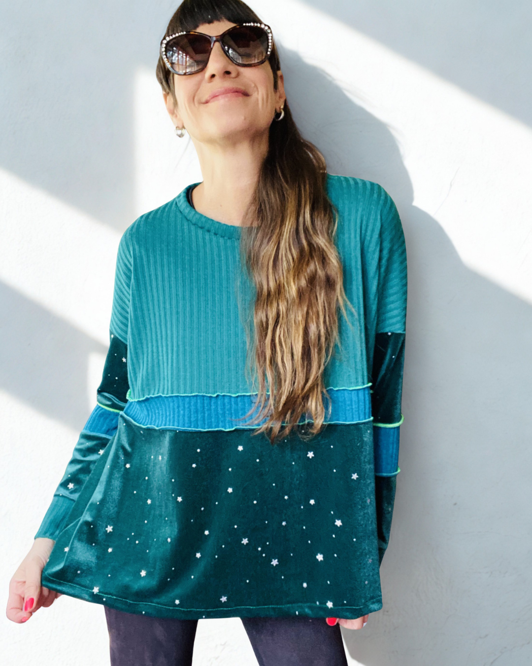 Poleron Multicromo Green Stars Velvet 💚
