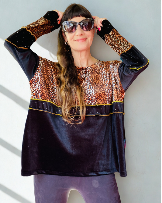 Poleron Multicromo Animal Black Velvet
