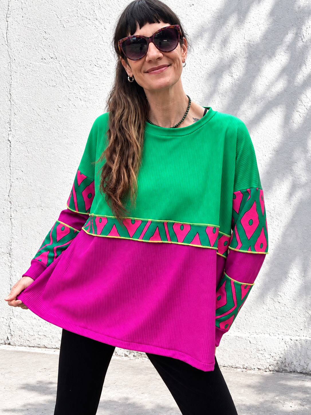 Polera Multicromo manga larga green magenta