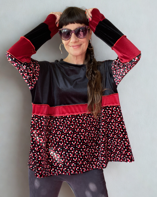 Poleron Multicromo Estampado red black total Velvet