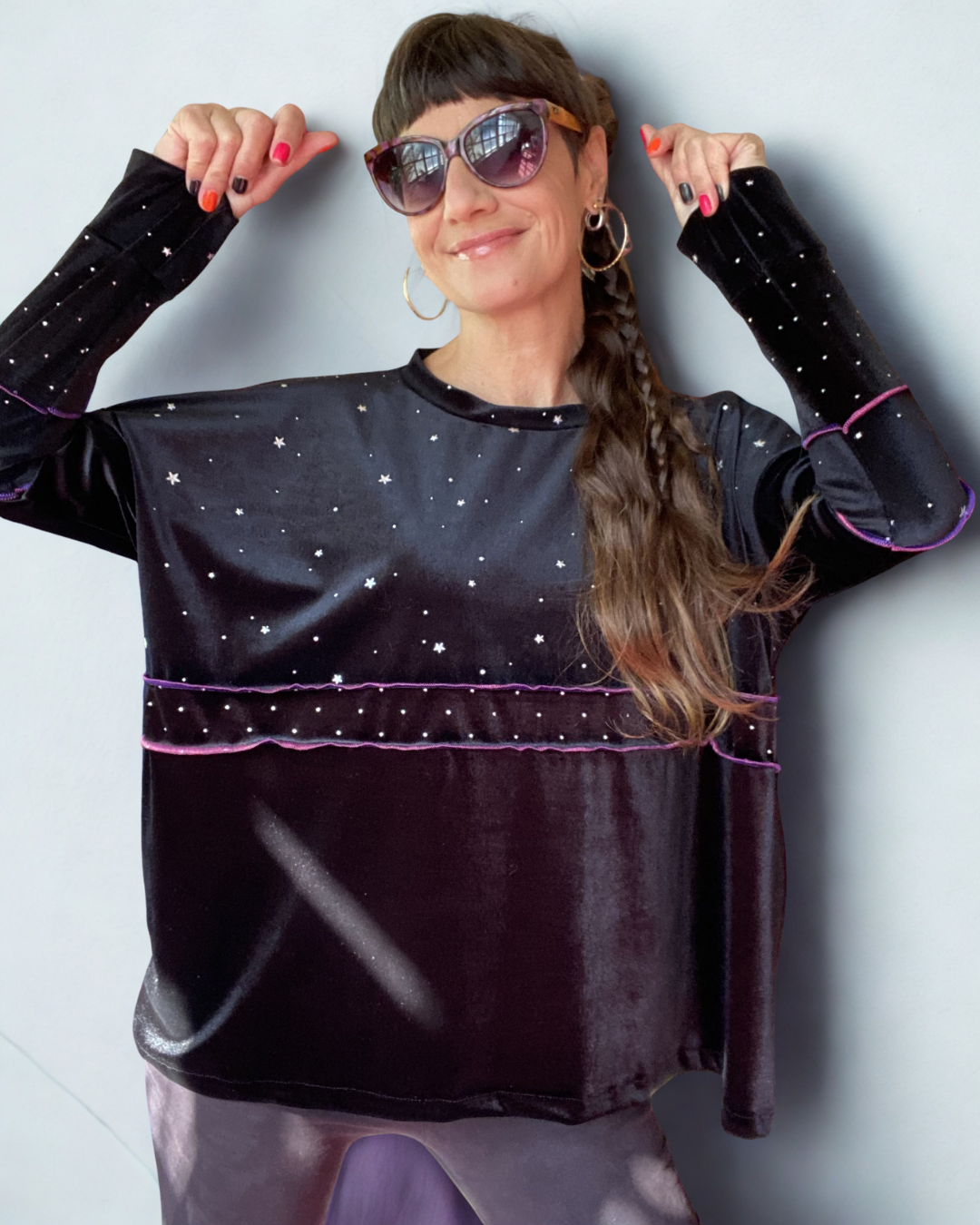 Poleron Multicromo Black Stars total Velvet