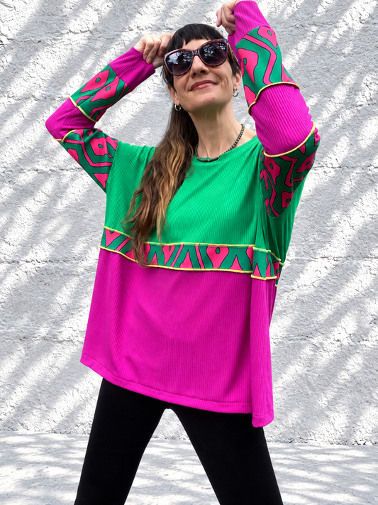 Polera Multicromo manga larga green magenta
