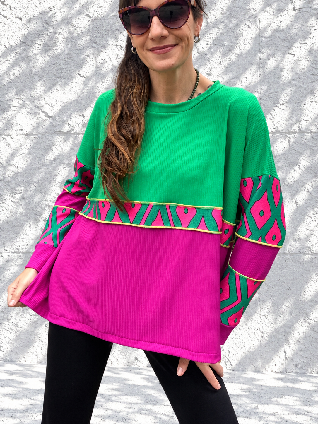 Polera Multicromo manga larga green magenta