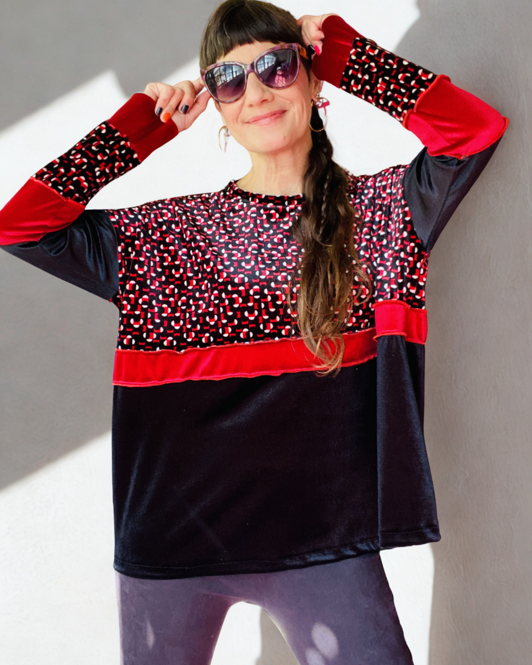 Poleron Multicromo Estampado red black total Velvet