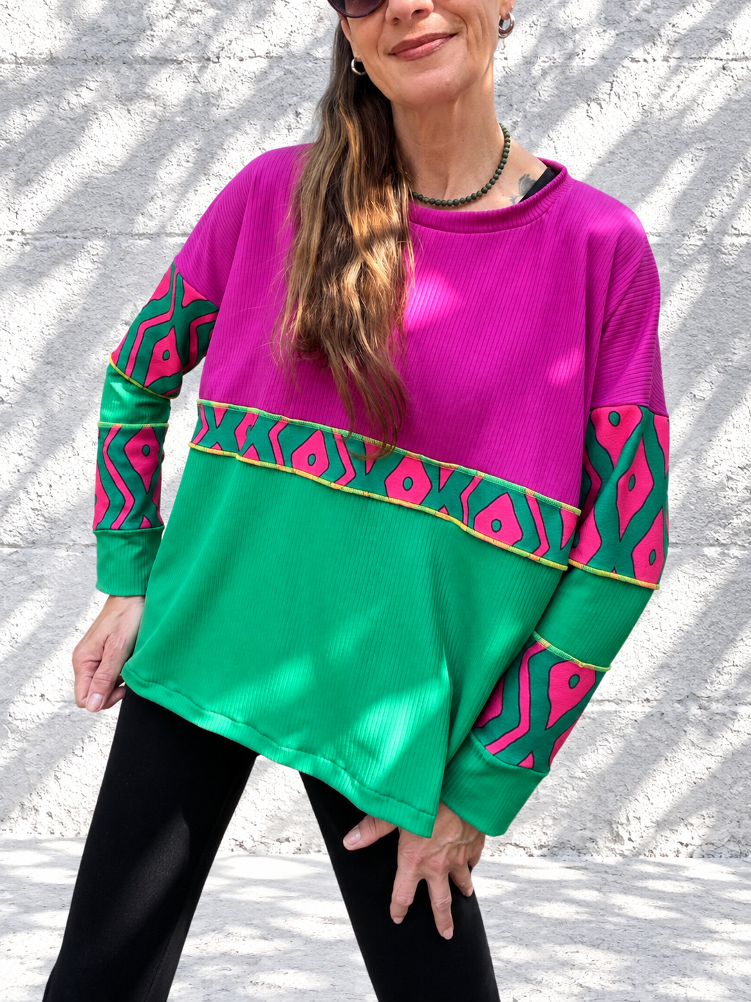 Polera Multicromo manga larga magenta green