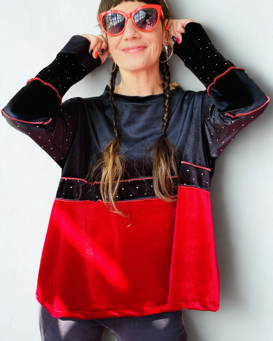 Poleron Multicromo Black and Red Total Velvet