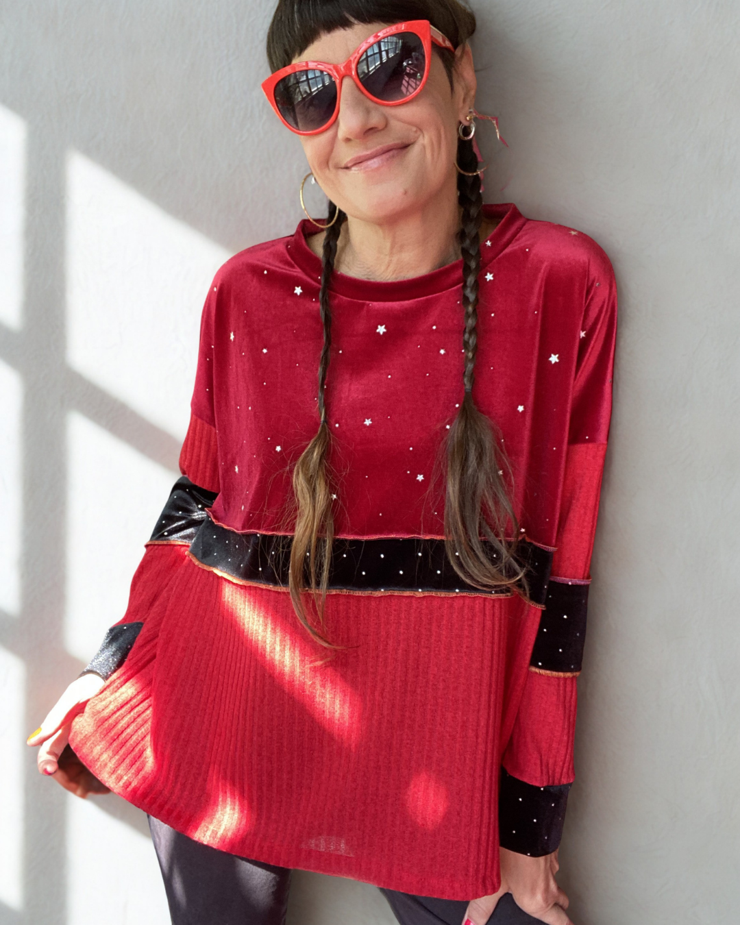 Poleron Multicromo Red Stars Velvet