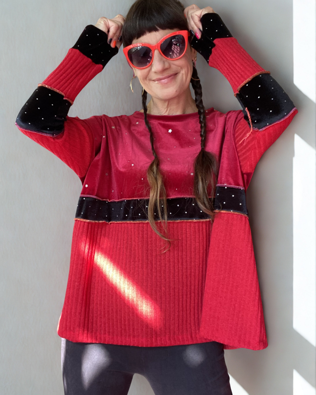 Poleron Multicromo Red Stars Velvet