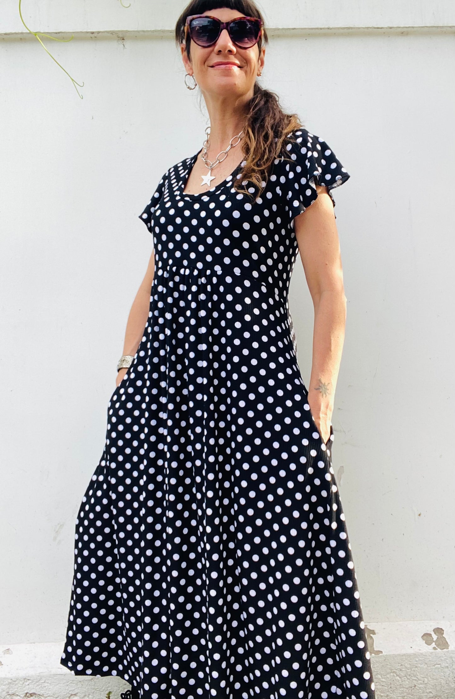 Vestido Mila Long Lunares Blancos