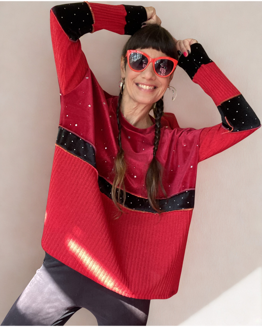 Poleron Multicromo Red Stars Velvet
