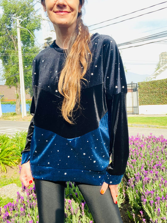 Poleron Velvet Black Blue Stars
