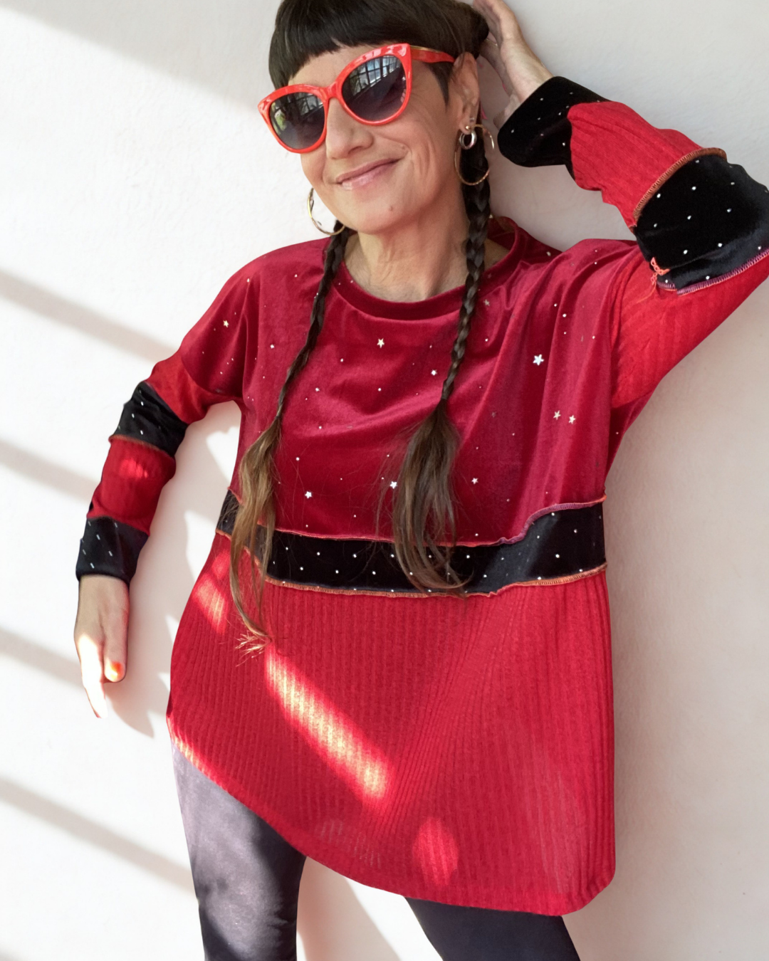 Poleron Multicromo Red Stars Velvet