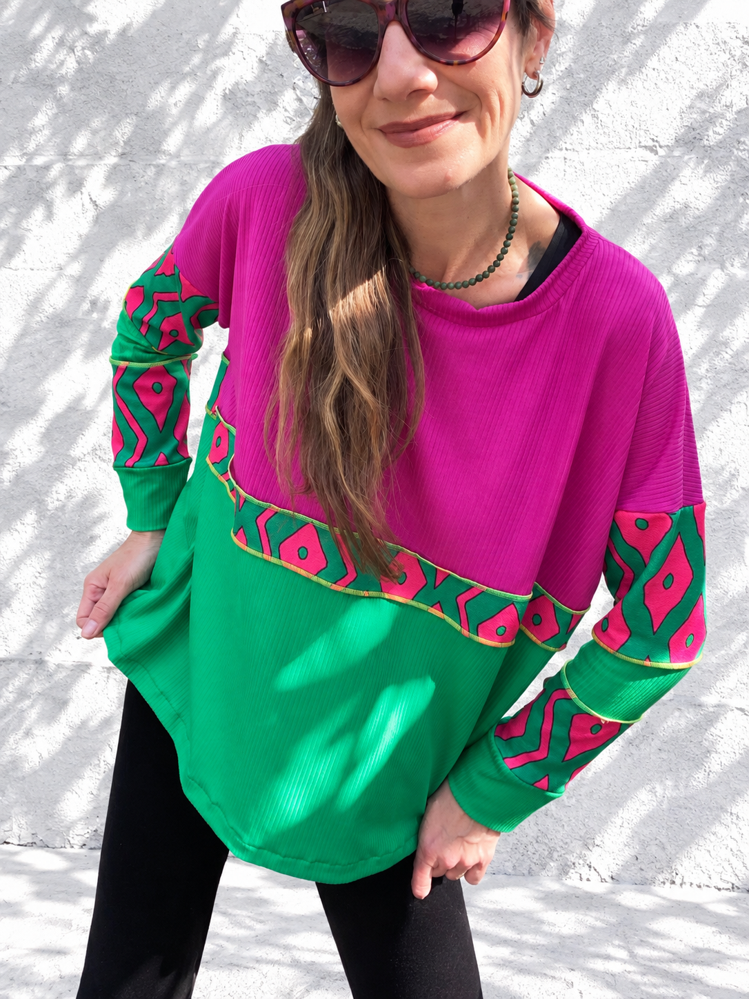 Polera Multicromo manga larga magenta green