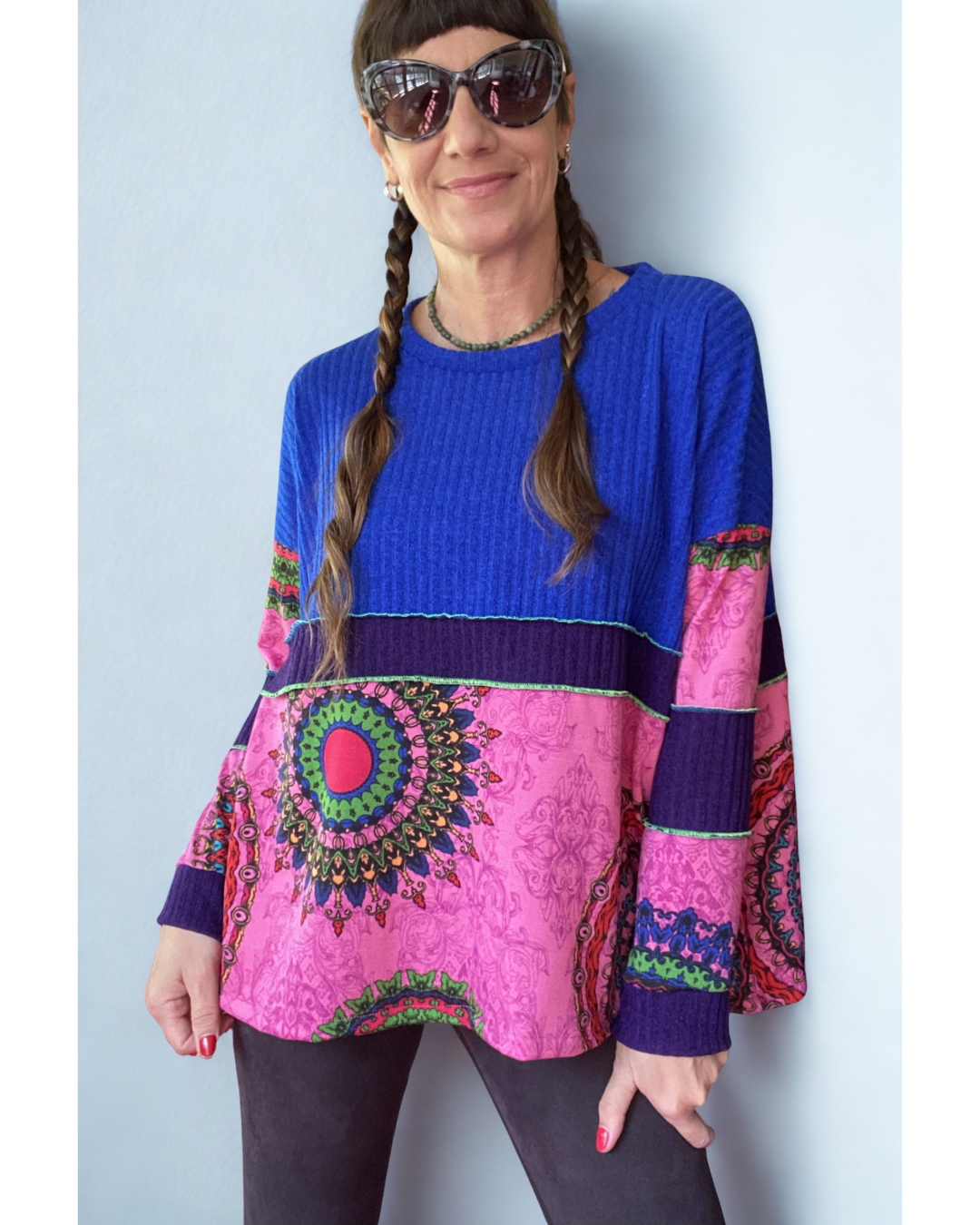 Polerón Multicromo💙Blue-black-Mandala Pink