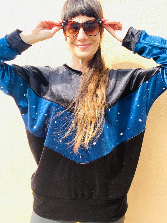 Poleron Velvet Black Blue Stars