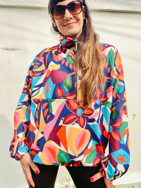 Poleron Flower Orange Cierre