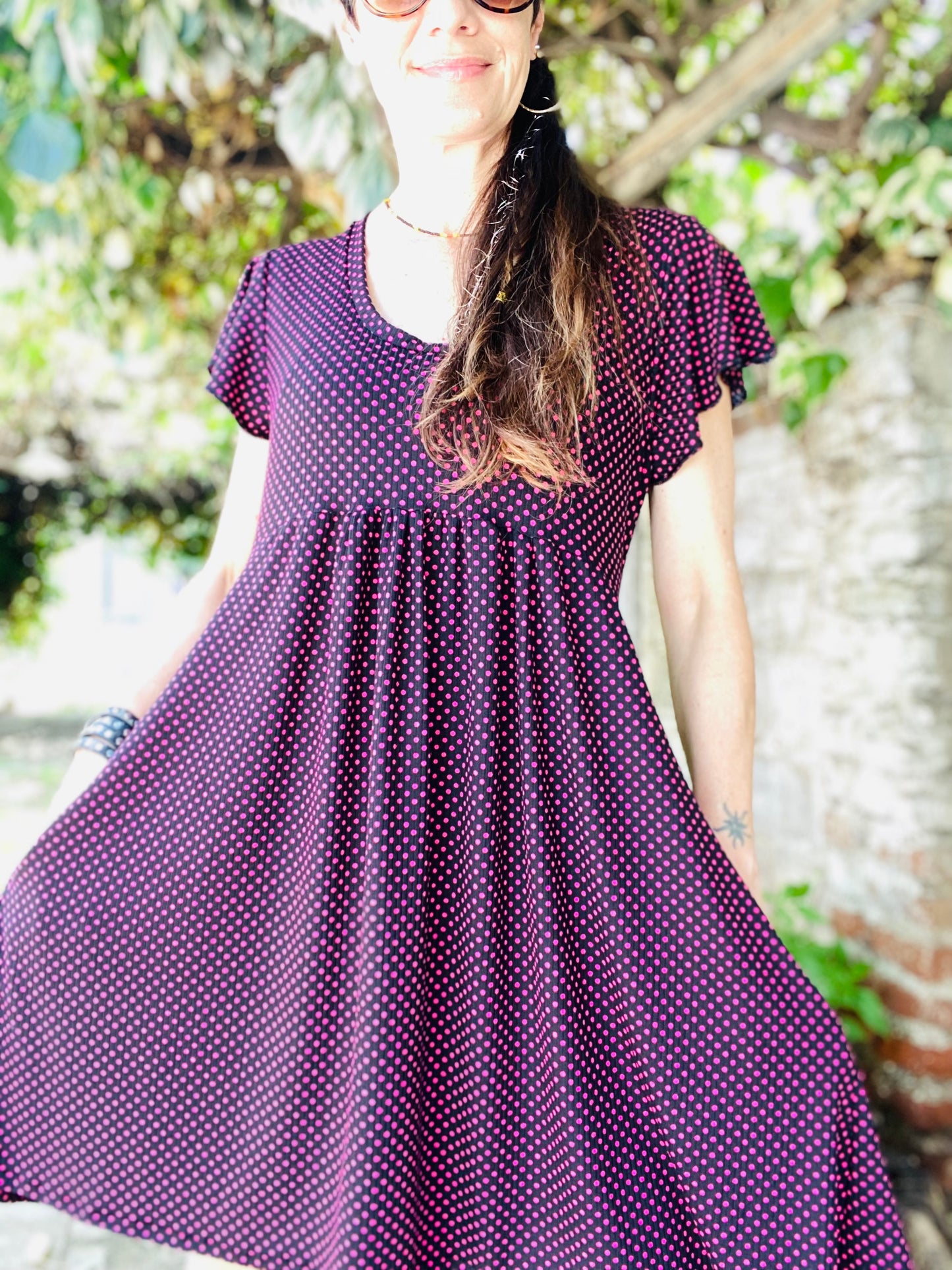 Véstido Mila Lunares Fuccia