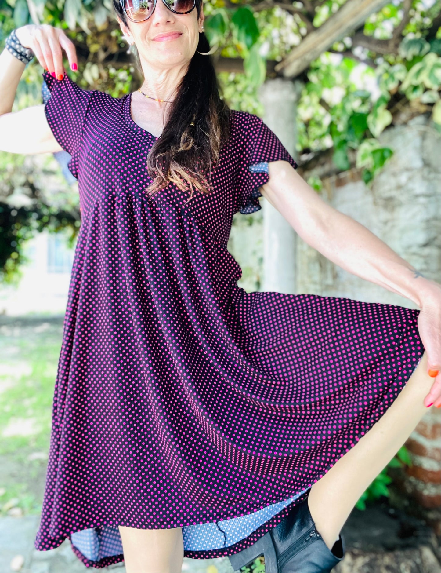 Véstido Mila Lunares Fuccia