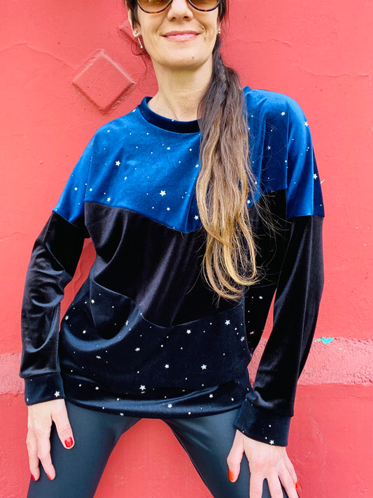 Poleron Velvet Black Blue Stars2