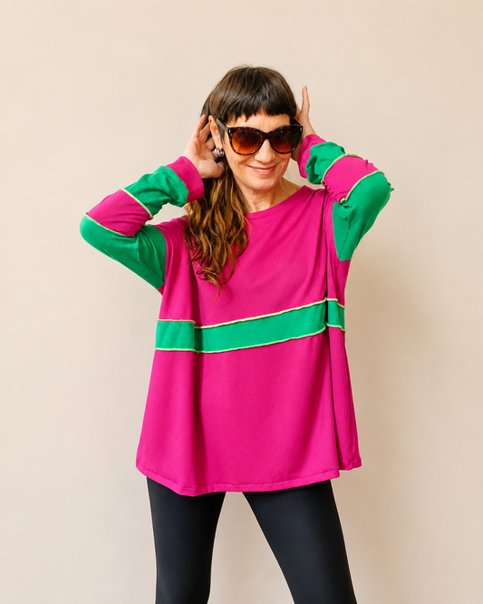 Polera manga larga Multicromo Fuccia Green