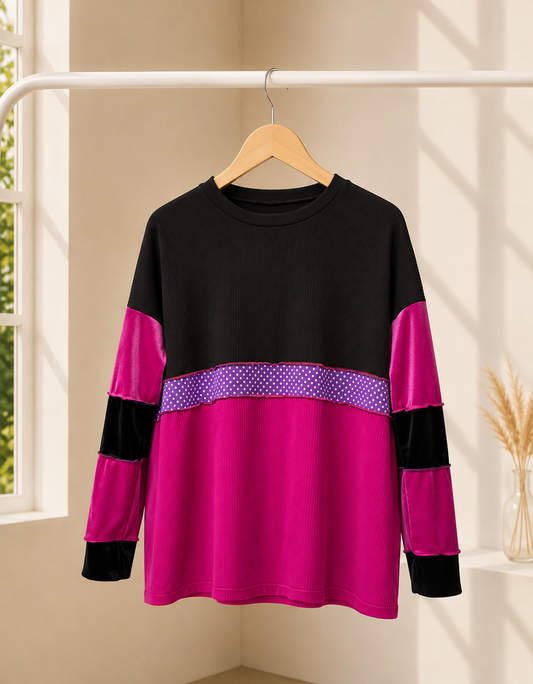Polera manga larga Multicromo Black Magenta