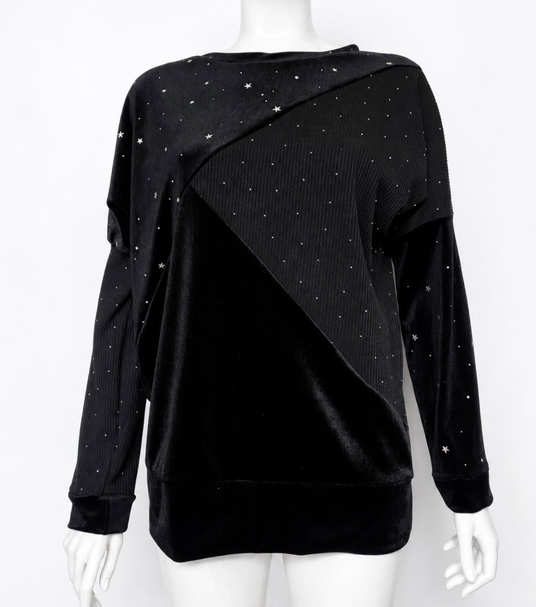 Poleron Total Black Velvet Stars