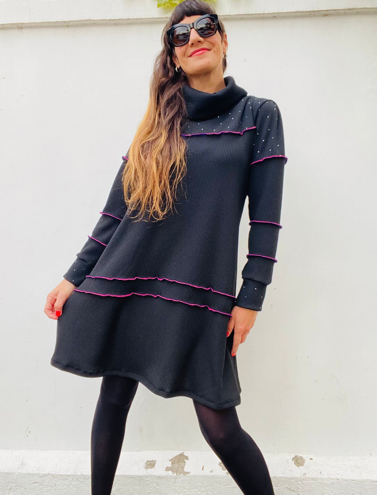 Vestido Lanilla Trama Negro