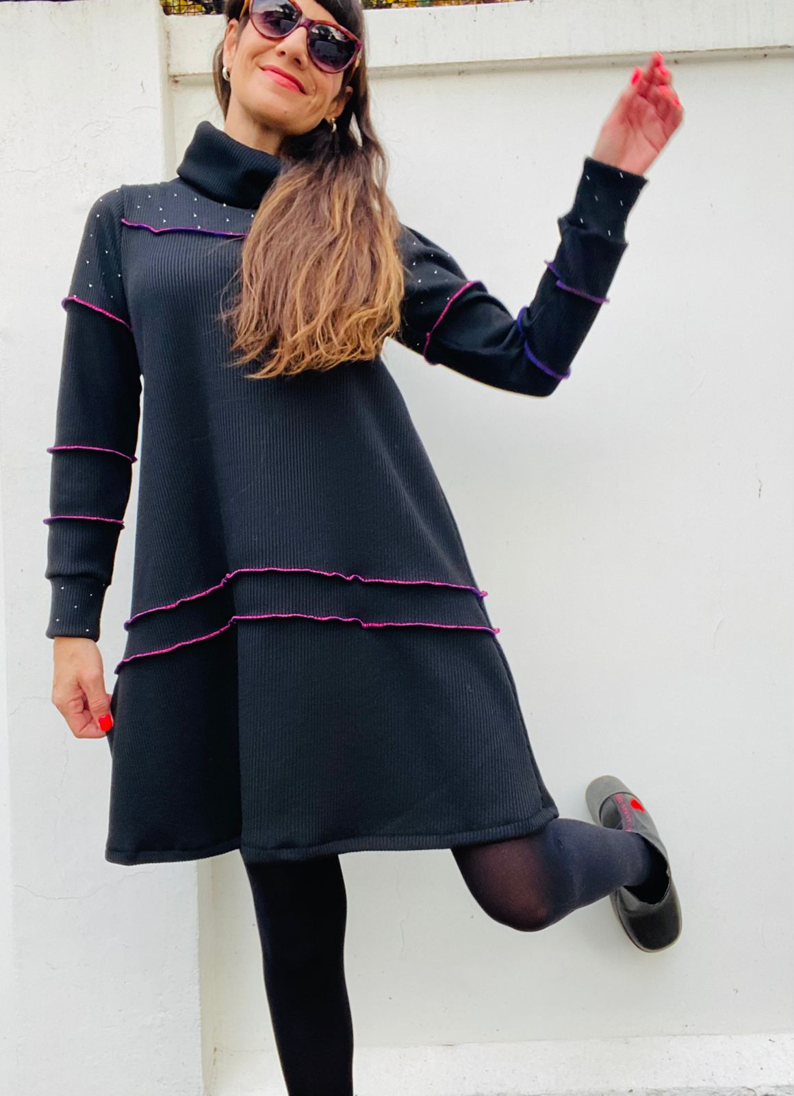Vestido Lanilla Trama Negro