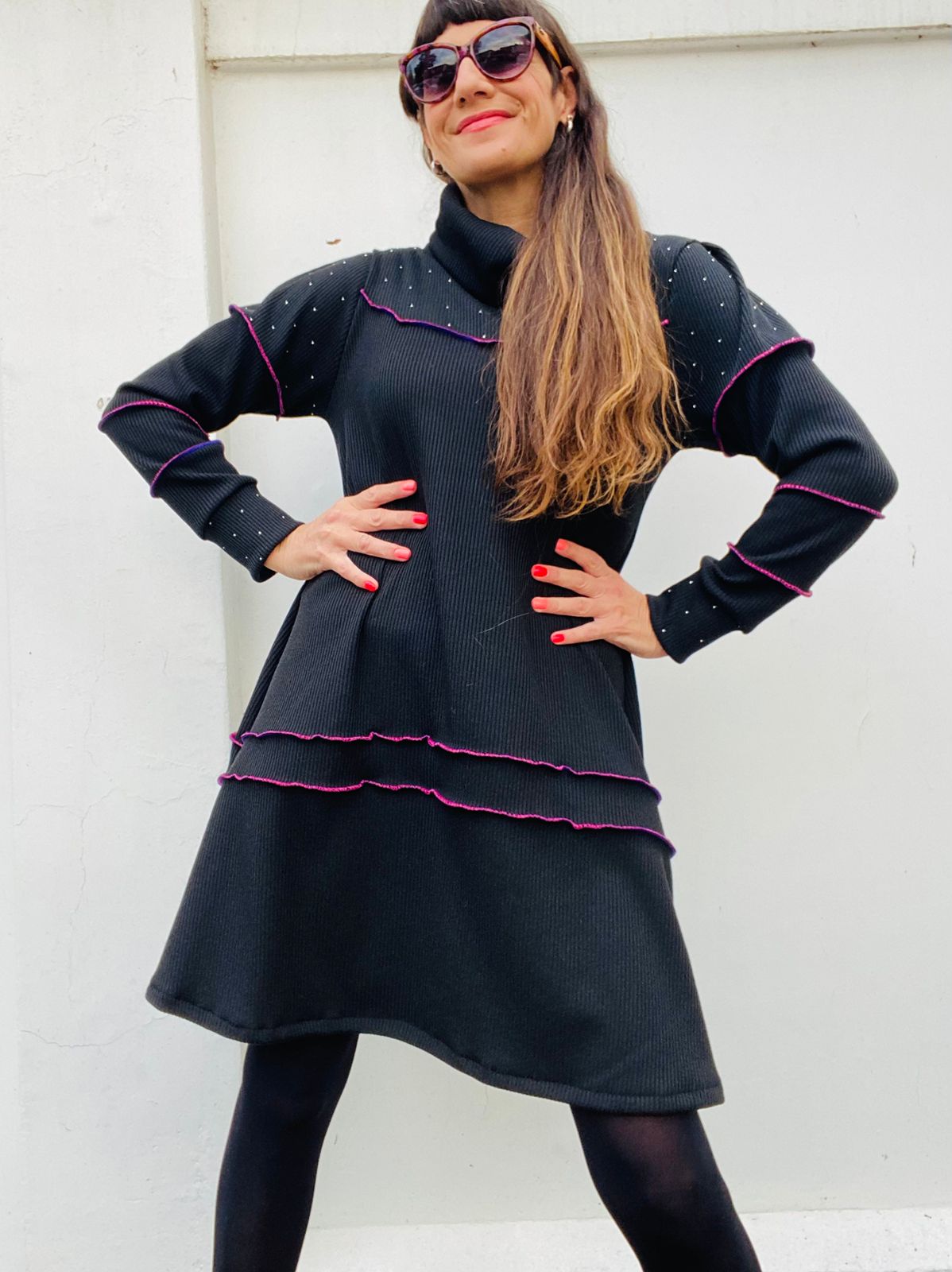 Vestido Lanilla Trama Negro