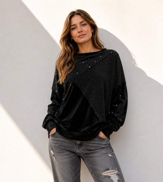 Poleron Total Black Velvet Stars