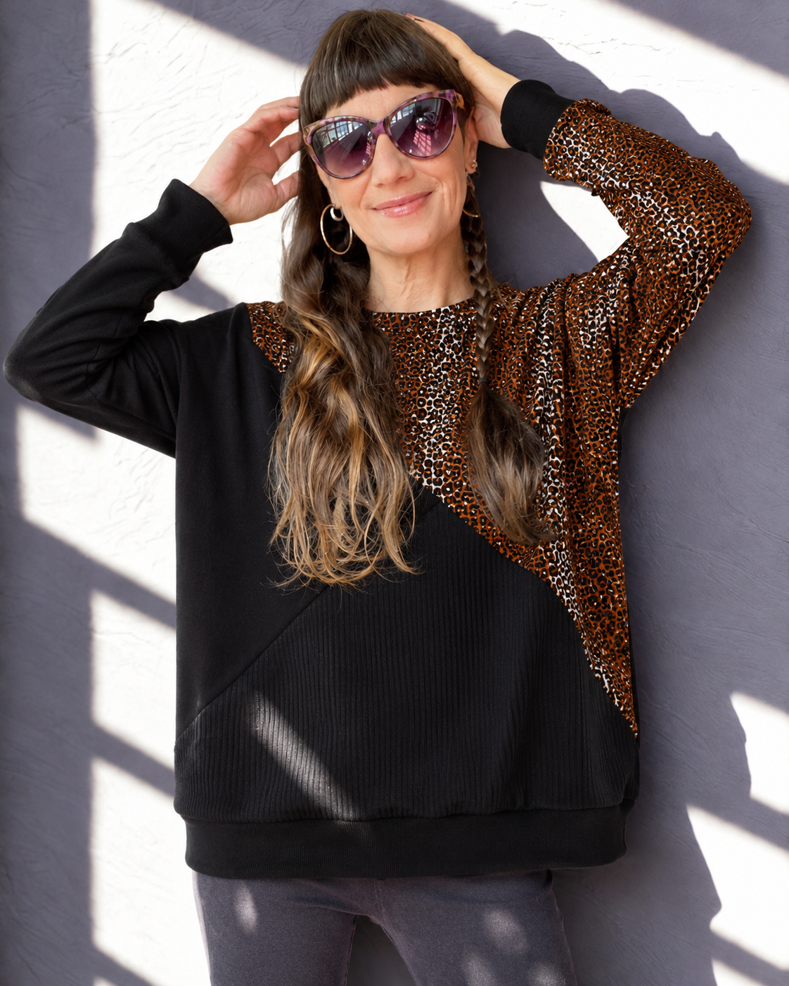 Poleron Tricolor cuello redondo  Print Velvet