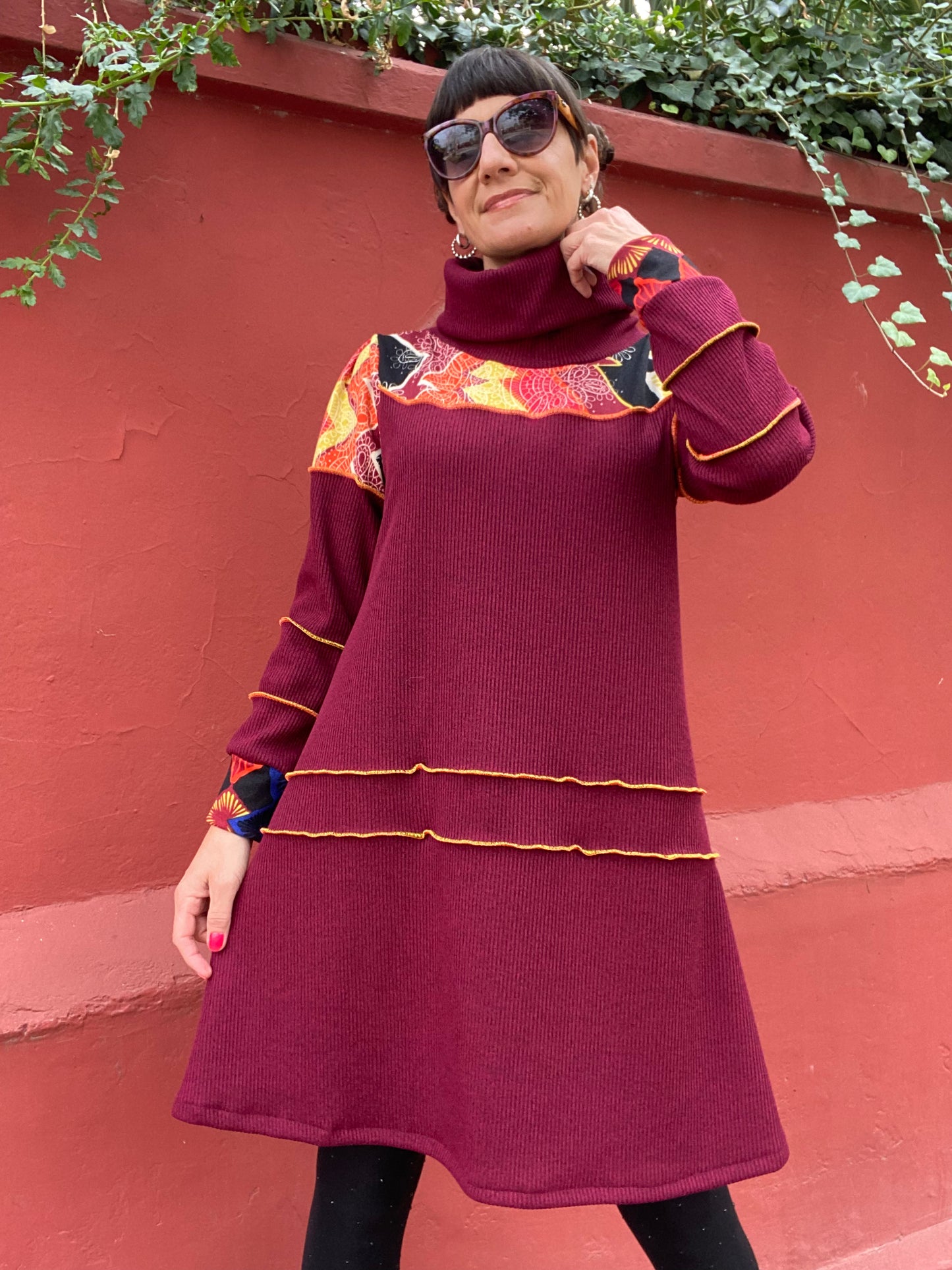 Vestido Lanilla Trama Burdeo