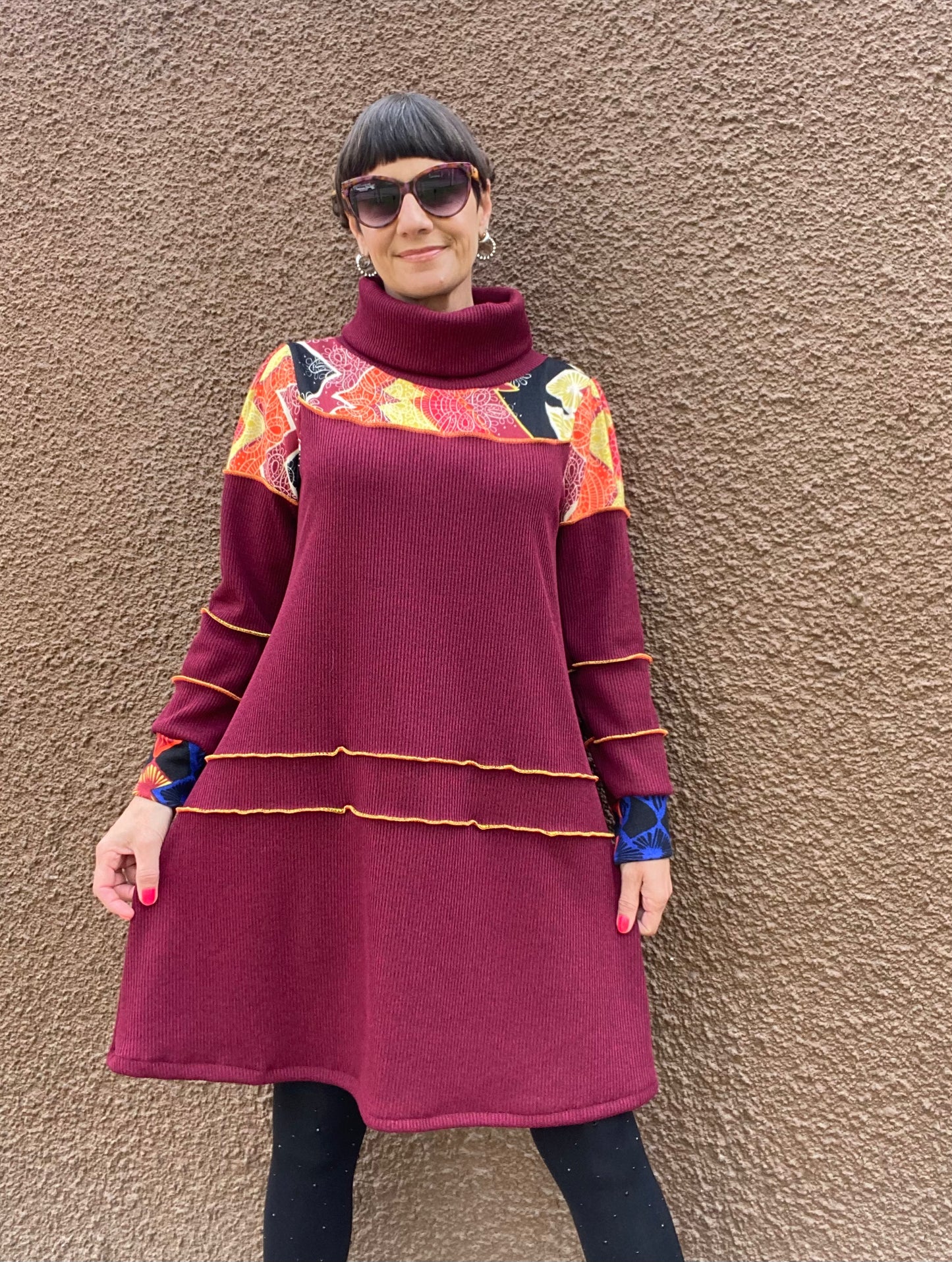 Vestido Lanilla Trama Burdeo